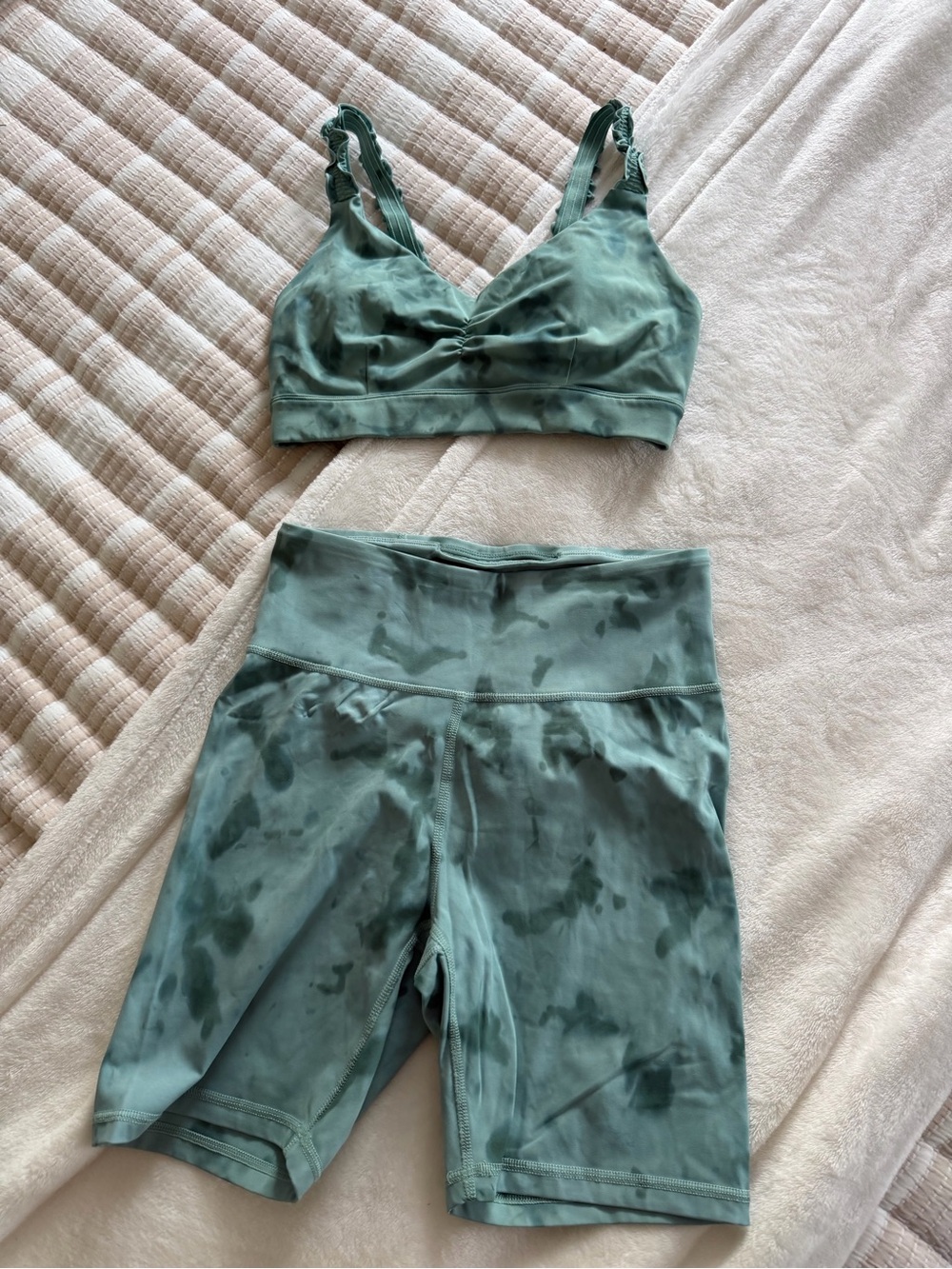 JoyLab Green Tie-Dye Bralette & High-Waist Bike Shorts Set